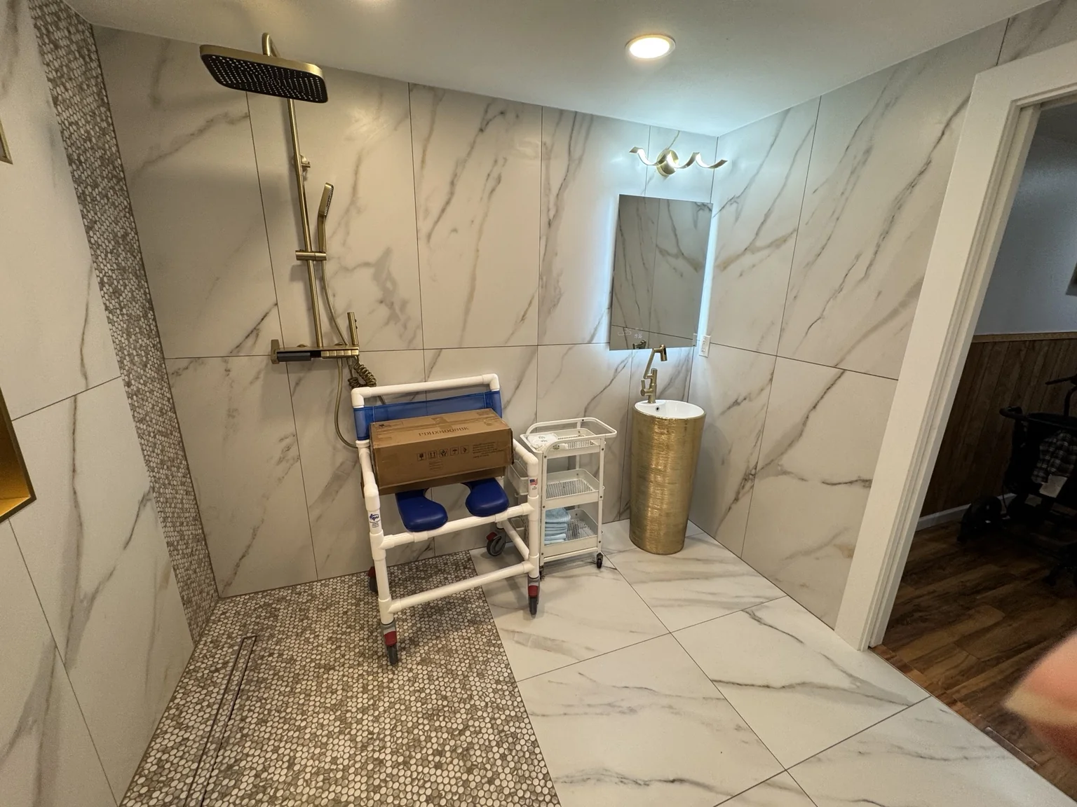 Remodeled accessible bathroom at the Kirkland home