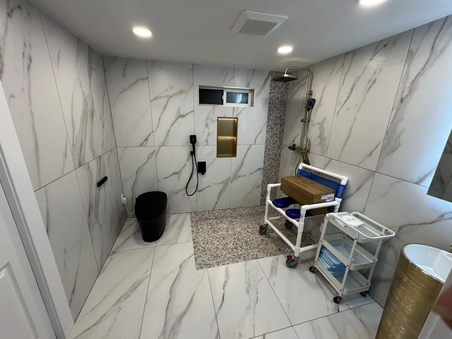 Accessible shower and sink at the Kirkland home