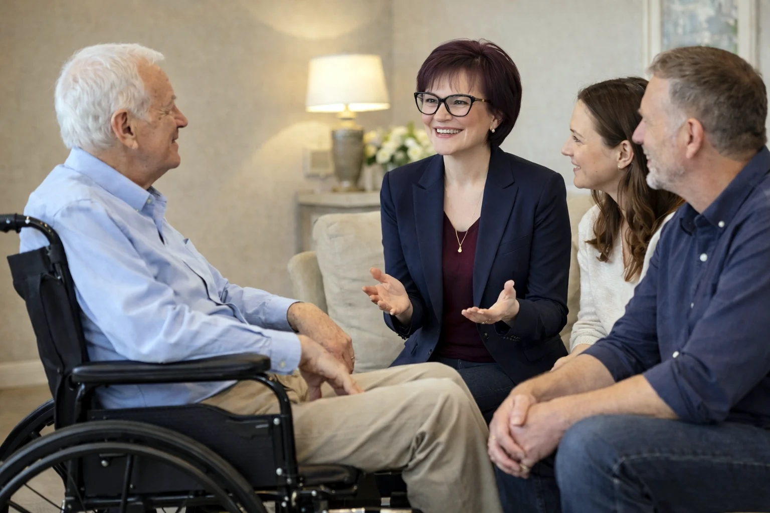 Provider meeting with a resident and family members
